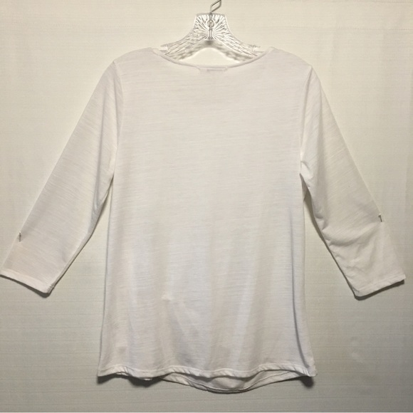 Angels Forever Young Twist front white top 3/4 sleeves scoop neck Med EUC - Picture 4 of 8